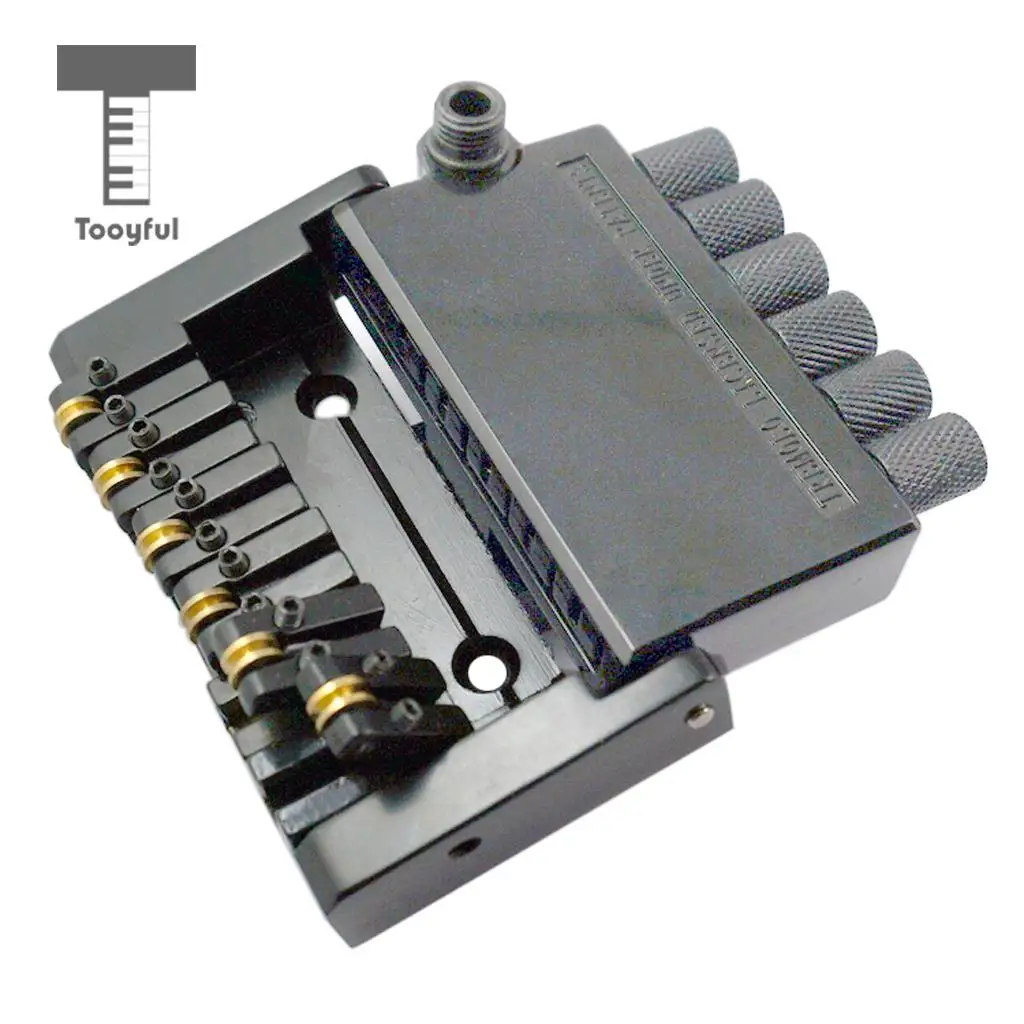 Tooyful Durable Iron Black 6 String Saddle Bridge Tailpiece with Nut Set for Headless Electric Guitar Replacement Parts