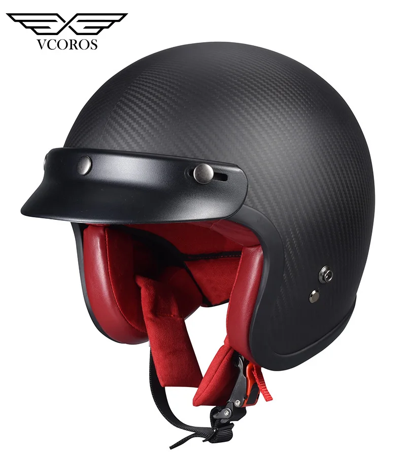 VCOROS carbon fiber motorcycle helmet open face vintage retro motorbike