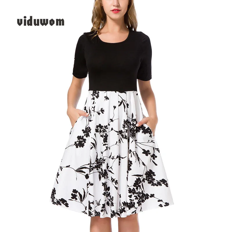 

Women Elegant Office Ball Gown Dresses 2018 Women Haif Sleeve Casual O-Neck Printing Floral Dresses Party Plus Size Vestidos