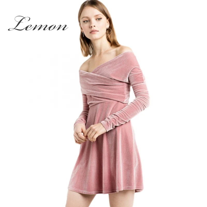 Pink velvet v neck dress dresses online