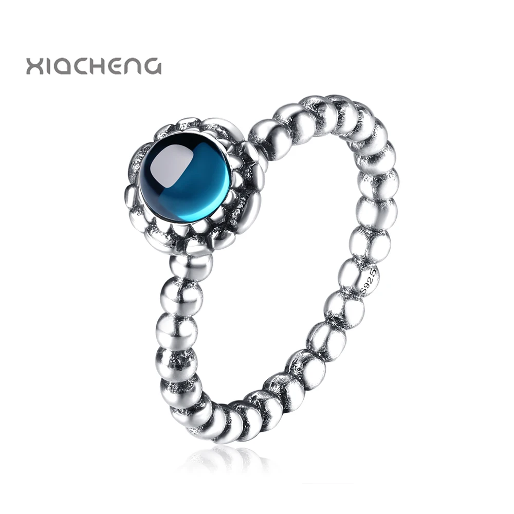 

925 Sterling Silver Ring Charm With Blue Stone European Fashion Wedding Rings For Women Jewelry