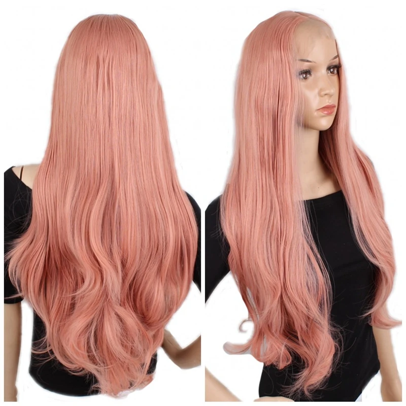 

JOY&BEAUTY Pink Long Wavy Synthetic Lace Front Wig Glueless Heat Resistant Fiber Party Wigs Synthetic Hair Women Wigs