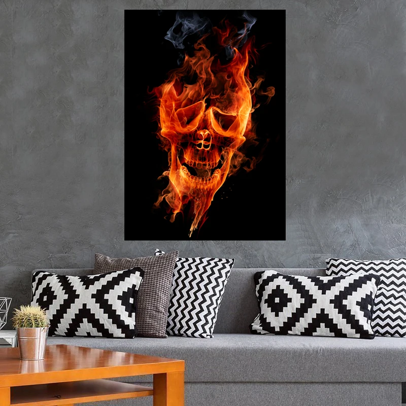 Flame Skeleton Separate Canvas Painting Home Decoration Poster Paintings For Living Room Bedroom Unframed | Дом и сад
