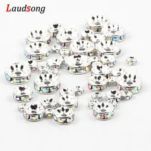 50Pcs DIY 4 6 8 10mm Silber Farbe ABS Strass Runde Lose Spacer Kristall Perlen Für Schmuck Machen armband Zubehör