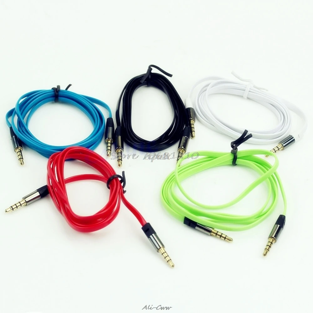 

3.5mm 4 Pole Male To Male M/M Flat Noodle Record Stereo Audio AUX Cable Cord