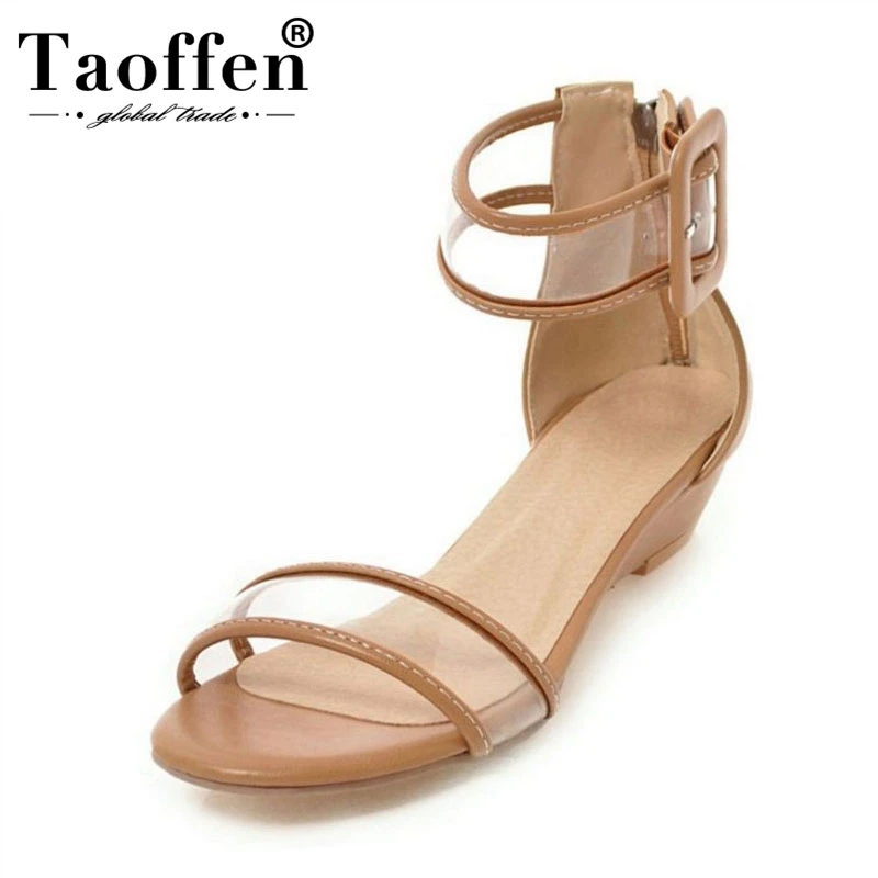 preço Tamanho 32 43 TAOFFEN Feamle Das Mulheres Flats Sandálias Envoltório Do Tornozelo Do Dedo Do Pé Aberto Sandálias de Verão Sapatos Da Moda Simples Diário de Férias calçado