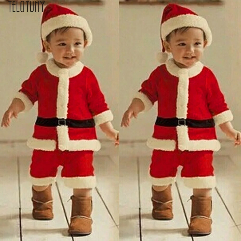 

TELOTUNY New Year Santa Claus Christmas baby set suit Kids Baby Boys Party Clothes Costume T-shirt+Pants+Hat Outfit Z1123