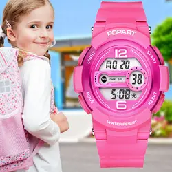 Попарт детей часы 7-Цветной подсветкой 50 м Водонепроницаемый модная одежда для девочек спорт ребенок Часы светодиодный цифровые часы для