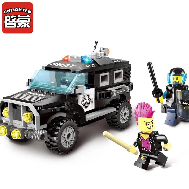 

Plastic Building Block Assembling Boy Toys 6-10 Year Children Swat Model City Series Explosion-proof Special Car 1110