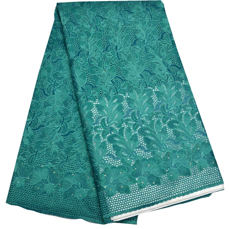 

Free shipping (5yards/pc) elegant teal green African cotton lace fabric wonderful embroidered Swiss lace fabric for party CLP65