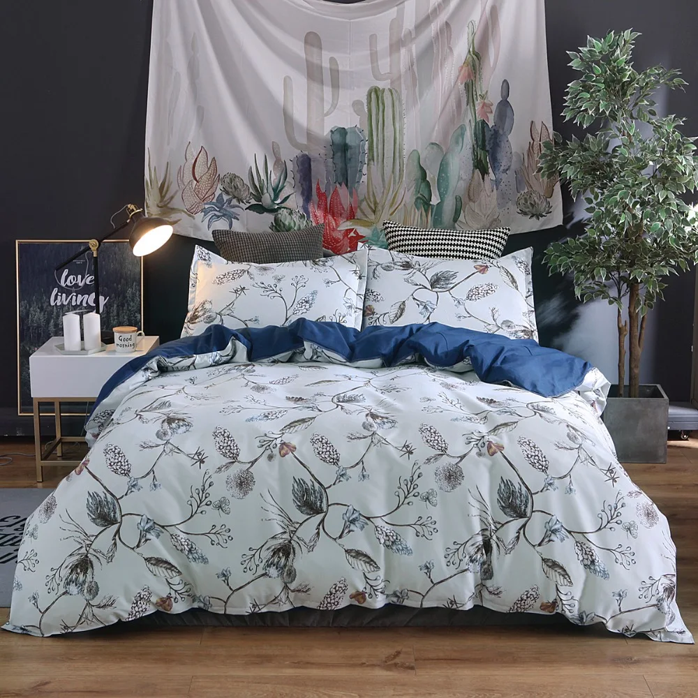 NEW Grey Floral Flowers Printed Reversible Bedding Duvet Set All Sizes