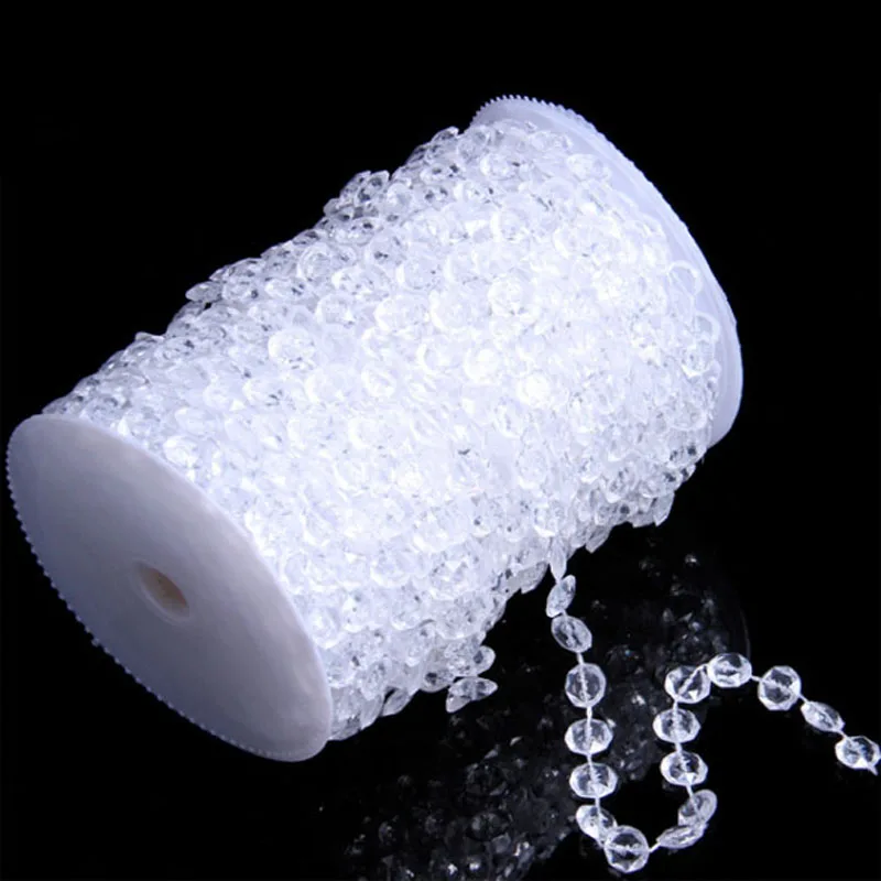 

99FT 30M/Roll Glass Crystal DIY White Garland Acrylic Crystal Beads Strand Octagonal Beads For Christmas Party Wedding Decor