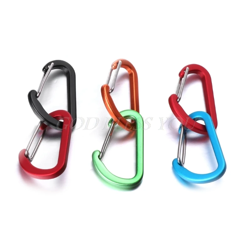 

2PCS D Shape Fast Hang Mini Buckle Hook Clip Aluminum Camping Carabiner Keychain
