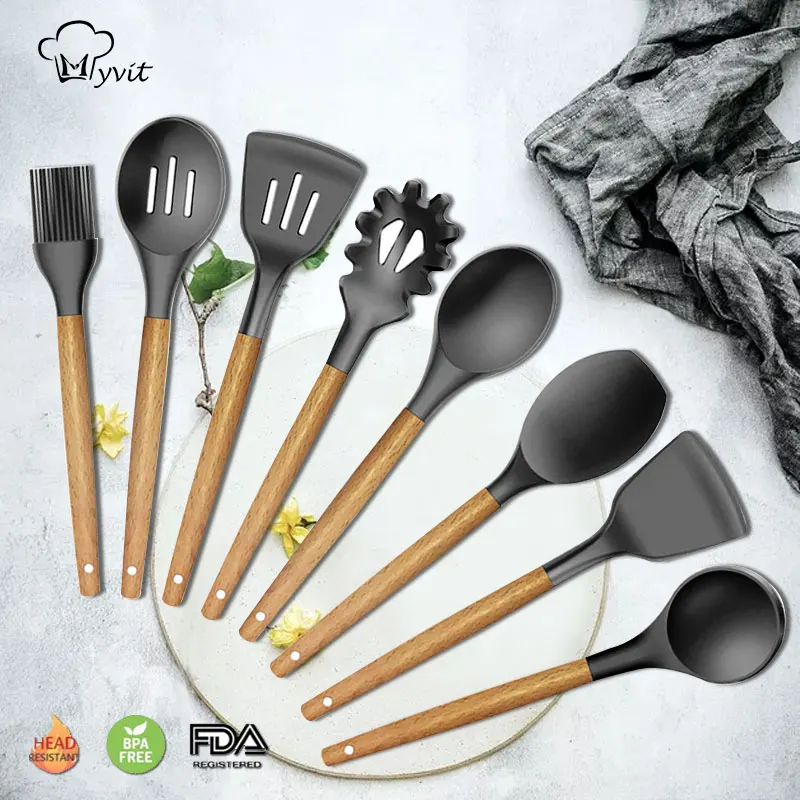 

Silicone Cooking Kitchen tool Heat-resistant Spatula Soup Spoon Shovel Oil Brush Colander Power Spoon