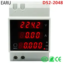 D52-2048 din-рейку светодио дный вольт измеритель тока активных Мощность фактор энергии Амперметр Вольтметр переменного тока 80-300 В 0-100.0A 200a