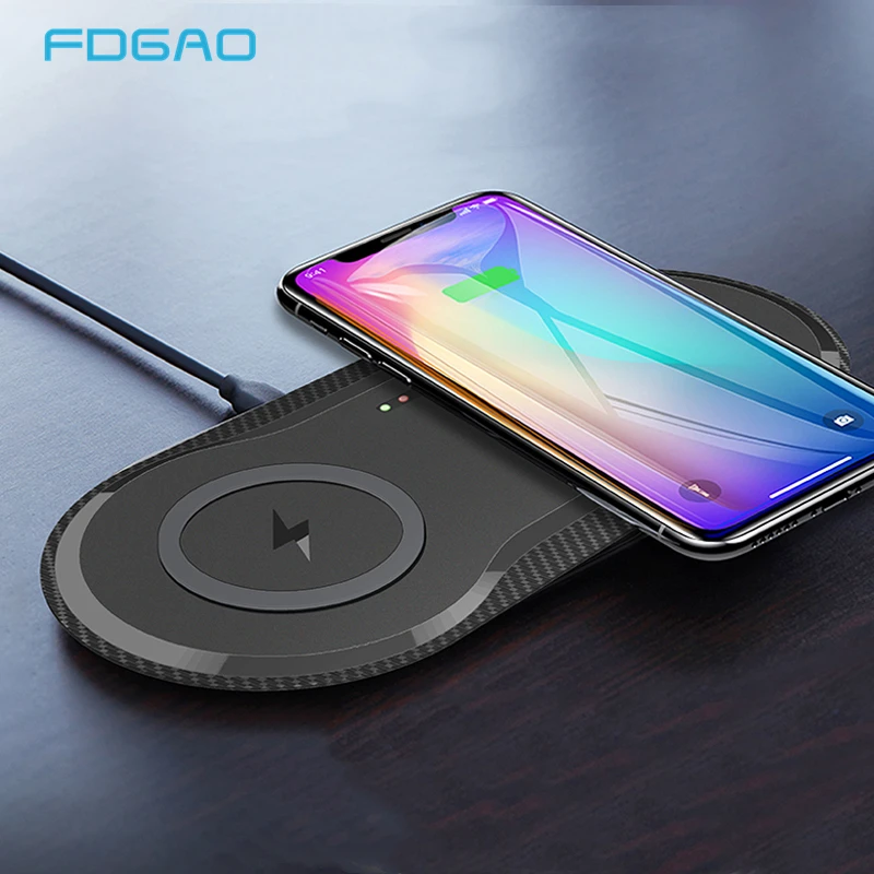 

FDGAO Dual 10W QI Wireless Charger Pad For iPhone 11 Pro X XS Max XR Fast Wireless Charging Dock Station For Samsung S10 S9 S8