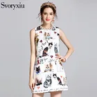 Save 9.15 on SVORYXIU 2017 Summer Casual Mini Dress Women's Runway Designer Sleeveless White Kitten Letter Print Sexy Street Dresses