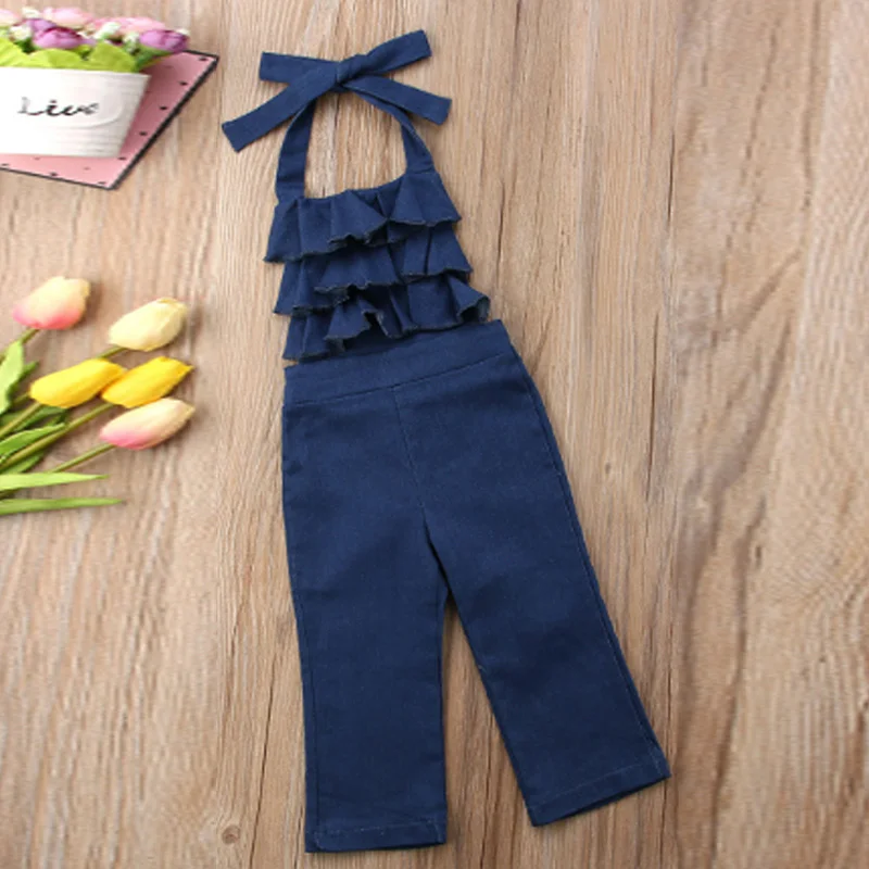 

Mayfair Cabin 2019 Ins Latest European and Sling Strapless Back Denim Pendulum Jumpsuit American Style Open Children's Clothing