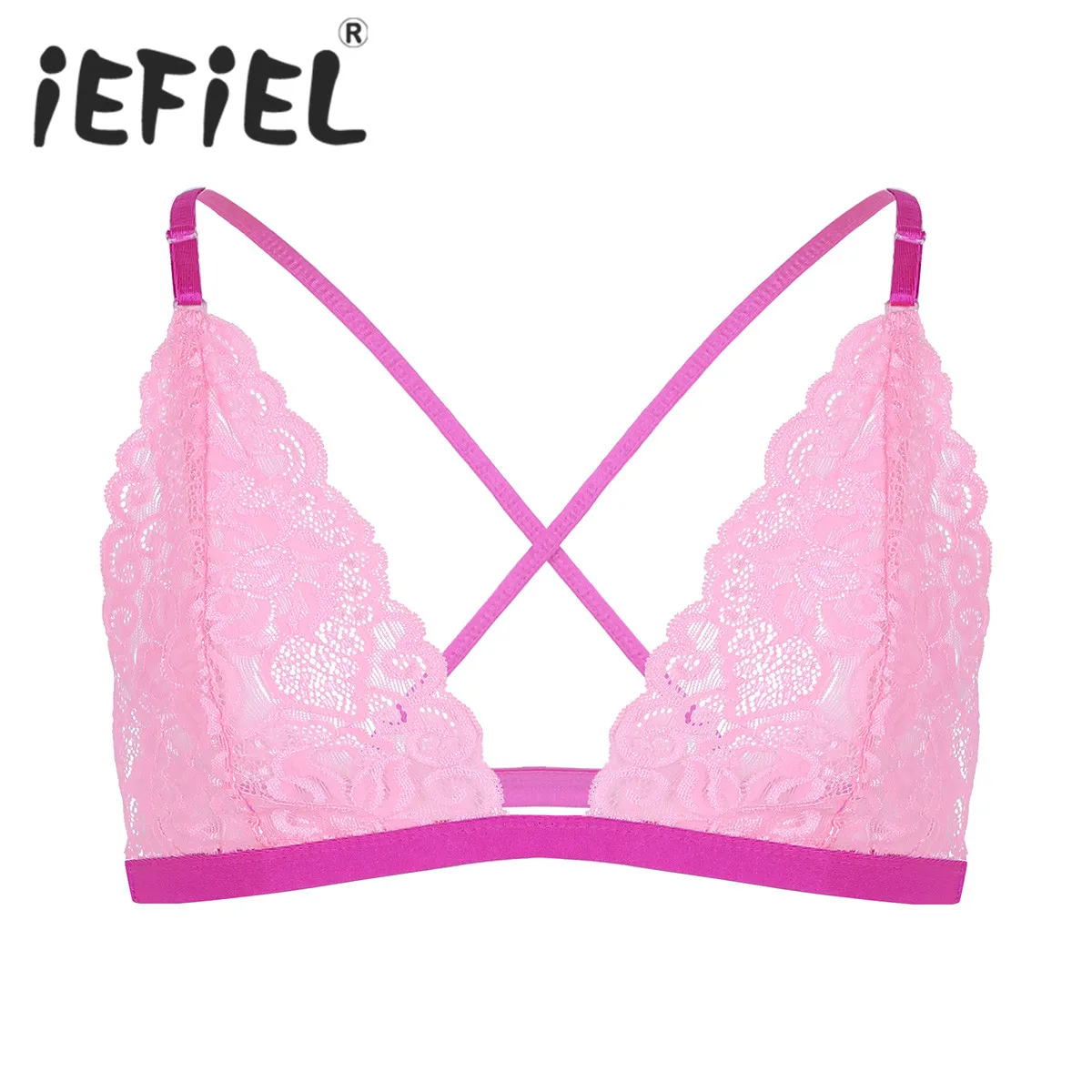 

Mens Sissy Lingerie Bralette Smooth Floral Lace Wire-free Men Bra Top with Adjustable Shoulder Strap Sexy Hot Erotic Shapers
