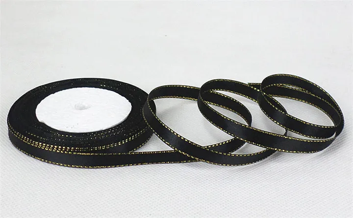 3  10mmx22M Smooth Gold Rimmed Ribbon Wedding Decoration Gift Wrap Clothing Double Satin Ribbon Handmade Diy Party Ribbon