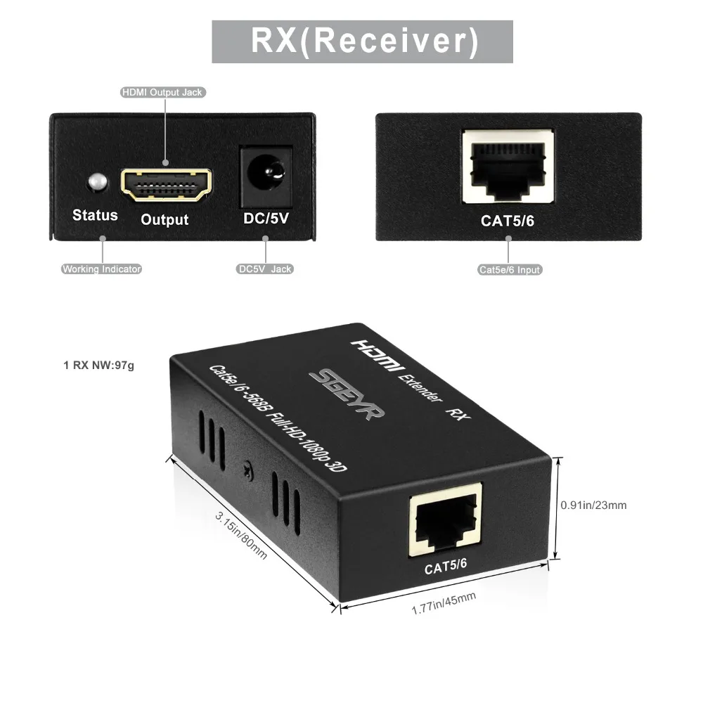 STEYR HDMI Extender 60m 1 to 4 HDMI Splitter over cat5e cat6 RJ45 with Full HD 1080p 
