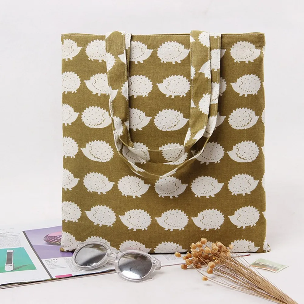 

YILE Brand New Cotton Linen Eco Reusable Shoulder Bag Shopping Tote Print Hedgehog L245