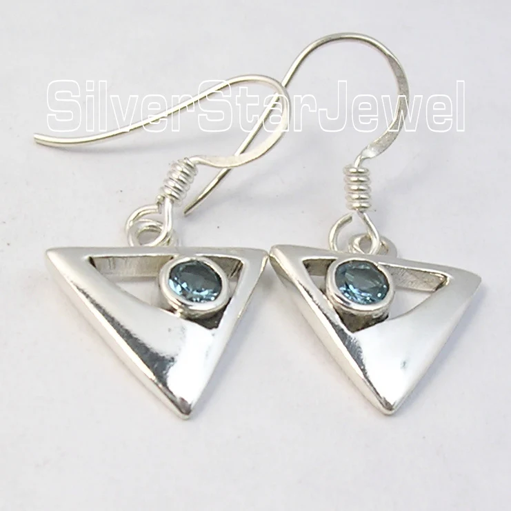 Серебряное чистый синий Topas невидимой Длинные висячие серьги 2.9 см|dangle earrings|earrings