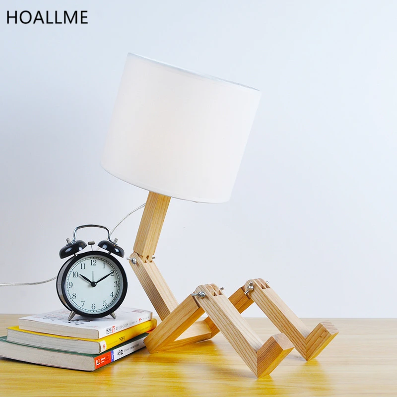 Creative Nordic Fashion Wood Robot Folding Desk Lamp Read ...