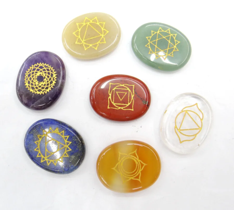 

7 PCS Natural Stones with lapis lazuli 25MM Engraved Symbols Polished Palm Stone Reiki Crystal Healing Natural Stone Divination