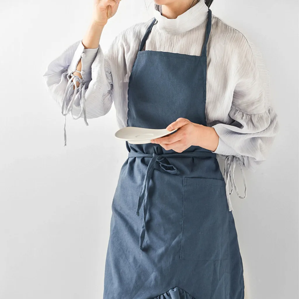 Women Cotton Linen Cross Back Apron Japanese Housework Kitchen Wrap