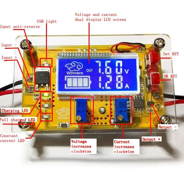 5А Adjustable Регулируемый понижающий модуль питания постоянного напряжения тока двойной ЖК-дисплей экран