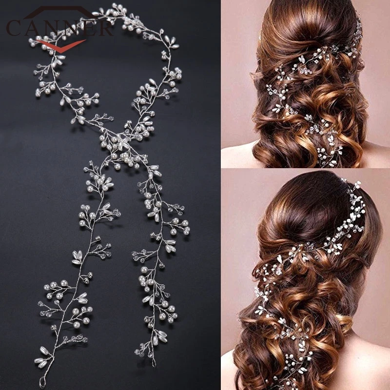 EINDOSER Mode Lange Kristall Simulierte Perle Haar Reben Stirnband Hochzeit Braut Haarband Tiara Schmuck FI