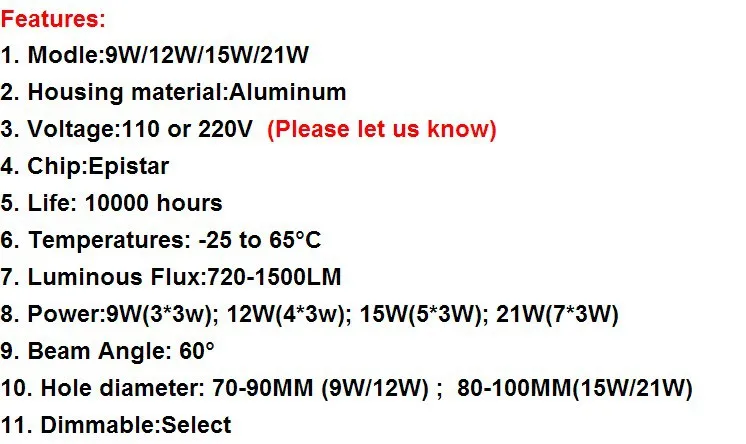 10 шт./лот 9 Вт 12 Вт 15 Вт 21 Вт Epistar затемнения светодиодные светильники AC85-265V содержит мощность привода светодиодный потолочный светильник