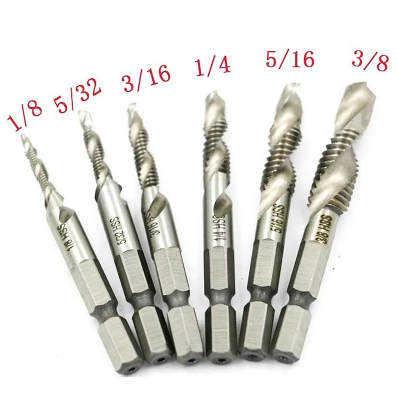 

2018 6pcs Useful M3-M10 Composite Tap Drill Bit Thread Spiral Screw Tap 1/4'' Hex HSS Household tools 2018