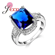 JEXXI Luxurious High Quality Jewelry Blue Square Cut 925 Sterling Silver Wedding Rings For Women Engagement Accessories