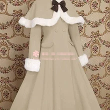 Лолита Sweety двубортный воротник с перьями вуаль с бантиком шерстяное пальто костюм для Косплей