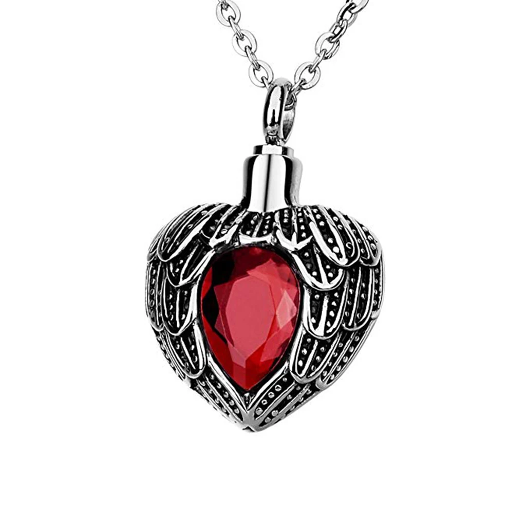 MagiDeal Faceted Gem Rhinestone Heart Stainless Steel Feathers Shape Urn Ash Pendant Cremation Charms