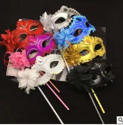 

Sequin Venetian Ball Masks Masquerad Mask On Stick Flower Side Handheld Eye Mask Party Supplies Christmas New Year