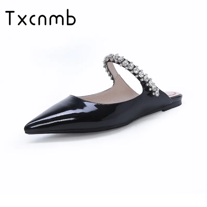 

TXCNMB Fashion Elegant Women sandals 2019 New Genuine Leather Mules Casual Basic Shoes Spring Summer Party Wedding Shoes Woman