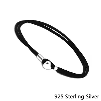 

CKK 925 Sterling Silver Fabric Cord Bracelet, Black For Women Gift Original Fashion Jewelry DIY Making