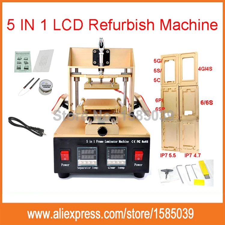 

5 in 1 Machine = for Samsung Middle Bezel Splite + for iPhone Frame Laminator + Vacuum LCD Separator + Glue Remover + Preheater
