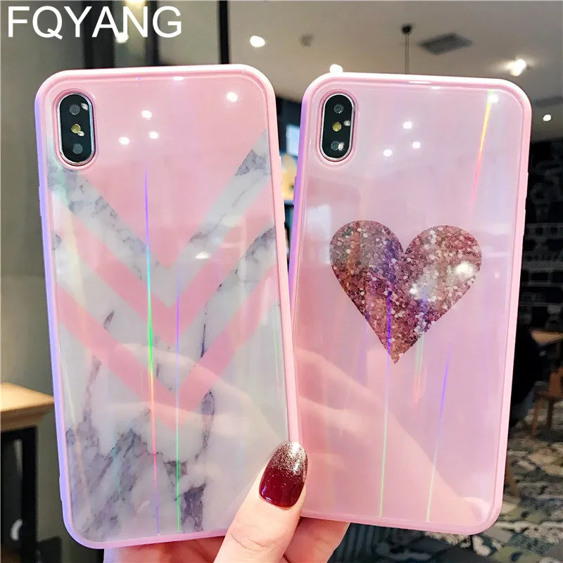 

FQYANG Luxury Marble Phone Case For IPHONE X XS MAX XR Glass Case for 8P 7P 6P 6SP Hard Case for Iphone 7 8 6 6S Pink Back Cover