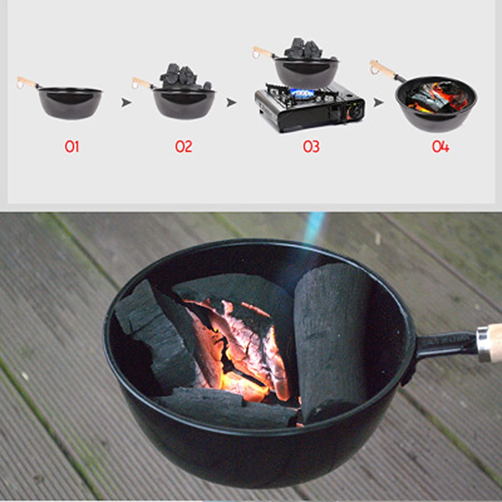 Charcoal Burning Stove Brazier with Safe Wood Handle Outdoor Cooking Utensils