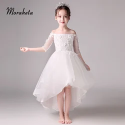 White Princess High Low First Communion Dresses For Girls 2019 New Tulle Off The Shoulder Half Sleeves Flower Girl Dresses White Princess High Low First Communion Dresses For Girls 2019 New Tulle Off The Shoulder Half Sleeves Flower Girl Dresses