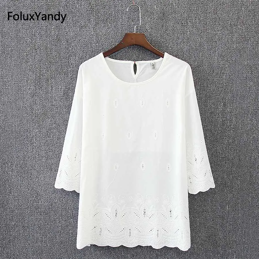 

Hollow Out Women T-shirts Plus Size 3 4 XL Casual Loose Three Quarter Sleeve Summer Tops KK3247
