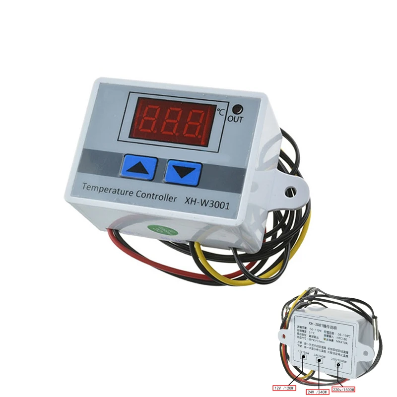 

W3001 Temperature Controller Digital LED AC 220V DC 12V/24V Thermometer Thermo Controller Switch Probe Max 10A