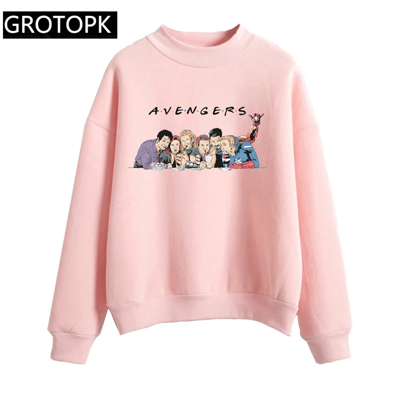  2019 Autumn New Fashion Pink and White Avengers Endgame Friends Hoodies Women O-neck Pullover Marve