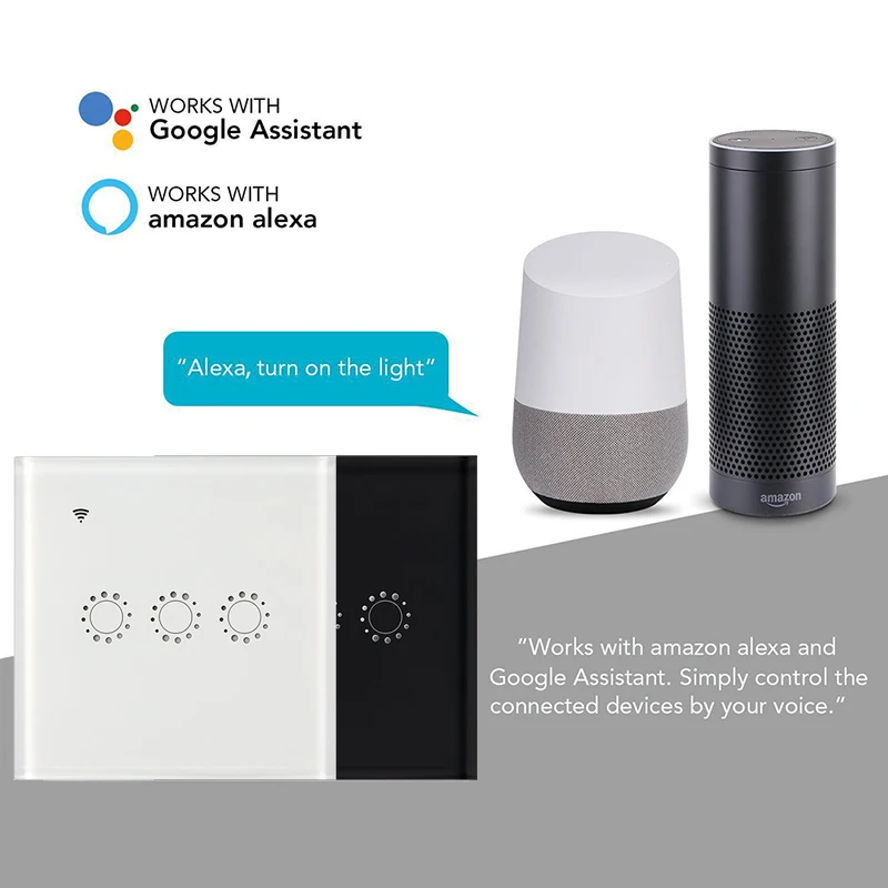 1/2/3 Gang Wi-Fi Touch Switch Wall Light Panel Wireless Intelligence Timing&Remote Control APP Work with Alexa Google Home