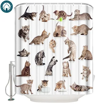 

Qualibuy House Store Cute Kitty Cat Group 84 Inch Shower Curtain Fabric Shower Curtains Bathroom Accessories Shower Curtain