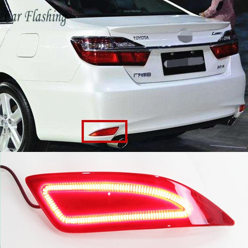 

Car Flashing LED DRL Reflector Lamp Rear Fog Lamp Bumper Light Brake Light Turning Signal Light 2pcs For Toyota Camry 2015 2016